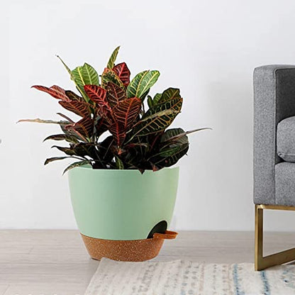UOUZ Large Self Watering Pots, 12/10/9 Plastic Planters with High Drainage Holes and Deep Reservoir for Indoor Outdoor Garden Plants and Flowers, Green with Brown - color: Green With Brown