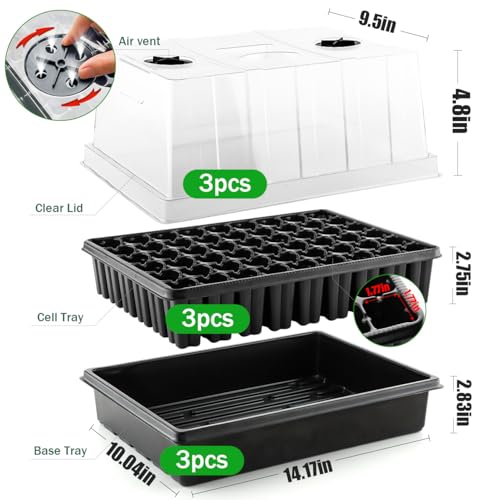 3-Pack Seed Starter Trays with 5" Tall Humidity Domes & 54-Cell Deep Trays - size: 3p Trays+Domes+54 Cells