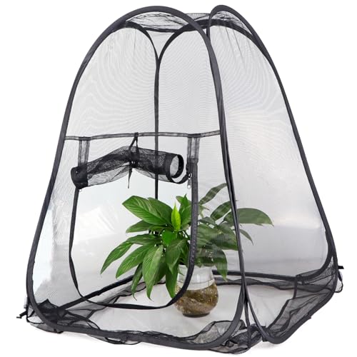 Mesh Plant Cover from Animals, Plant Netting Pest Guard Cover, Plant Tent Cage Pop-up with 4 Stakes for Vegetables, Fruits, Flowers (Black, 36 x 36 x 39 Inches) - size: 36 x 36 x 39 Inches