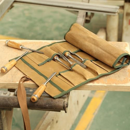 Tool Roll, Durable 16 OZ Waxed Canvas Tool Bag with 20 Slots,Tool Organizer Wrench Roll Up Bag | 23.6X12.5 Inch (Khaki) - color: Khaki