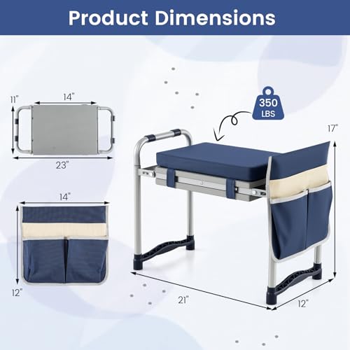 GIANTEX Garden Kneeler & Seat, Heavy-Duty Garden Bench, Navy with 1 Bag - color: Navy Blue, size: 21" x 12" x 17"