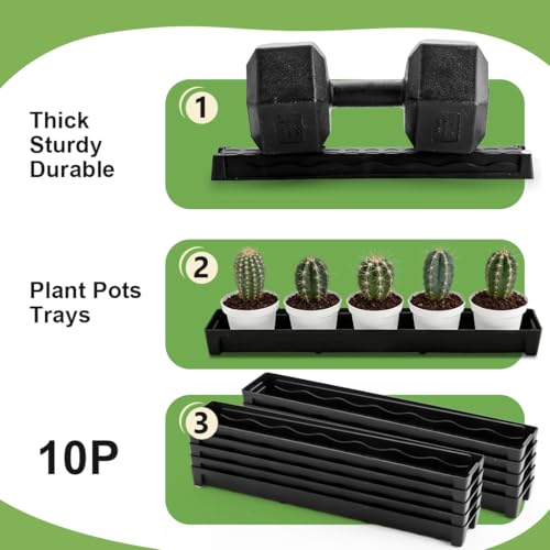 RooTrimmer 10 Pack Plastic Windowsill Saucer (17"x3"x1.5"), Rectangular Window Sill Plant Pot Trays with Removable Drainage Hole, Thick Plant Saucer Tray for 2.8 inch (7CM) Flower Nursery Pots (Black) - size: Trays (17"x3"x1.5") for 2.8 Inch Pots-10 Pack