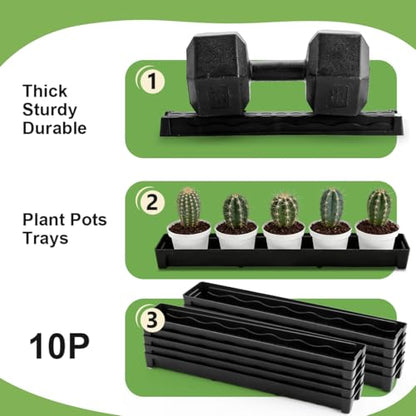 RooTrimmer 10 Pack Plastic Windowsill Saucer (17"x3"x1.5"), Rectangular Window Sill Plant Pot Trays with Removable Drainage Hole, Thick Plant Saucer Tray for 2.8 inch (7CM) Flower Nursery Pots (Black) - size: Trays (17"x3"x1.5") for 2.8 Inch Pots-10 Pack