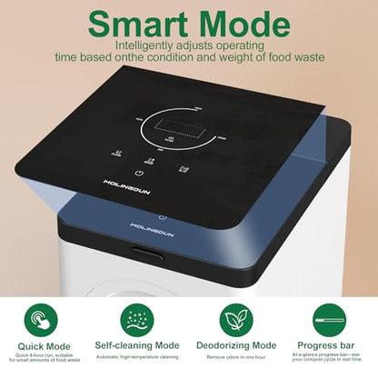 3L Electric Composter for Kitchen, Countertop Compost bin, One Touch Smart Model Handle Kitchen Waste, with Triple Grinding Blade, Carbon Filter, Auto-Cleaning, LED Touch Screen
