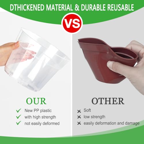 BTPLASTIK Clear Plastic Nursery Pots for Plants, 6 Inch Transparent Plant Pot with Drainage Holes, Flower Pots with Saucers, Seed Starter Pots with 15 Pcs Plant Labels, Gardening Gifts - size: 6 Inch-15P