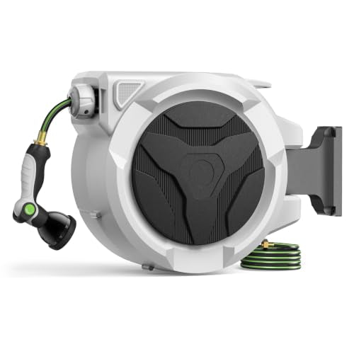 100 FT x 1/2 Inch Retractable Garden Hose Reel for Garden Watering - color: Silver