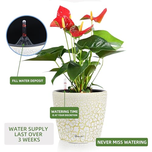 Dexceder 9x8 Self Watering Planter (White Gold Crackle) - color: White Gold, size: 9x8