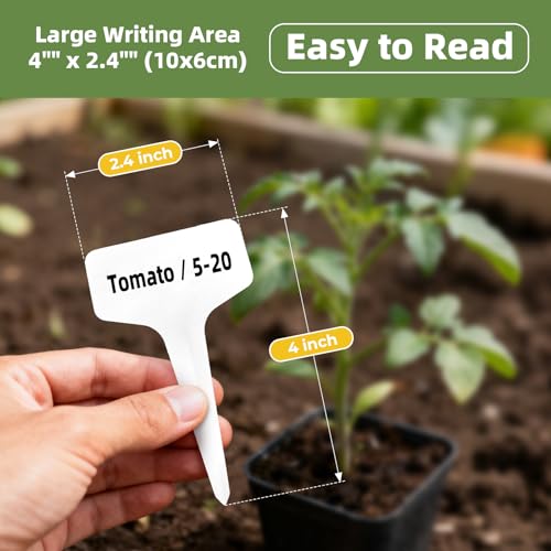 KMOSENIA Plant Labels, 100 Pack T-Type Garden Markers with Pen