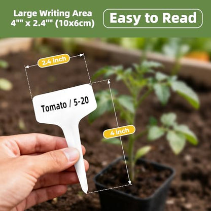 KMOSENIA Plant Labels, 100 Pack T-Type Garden Markers with Pen