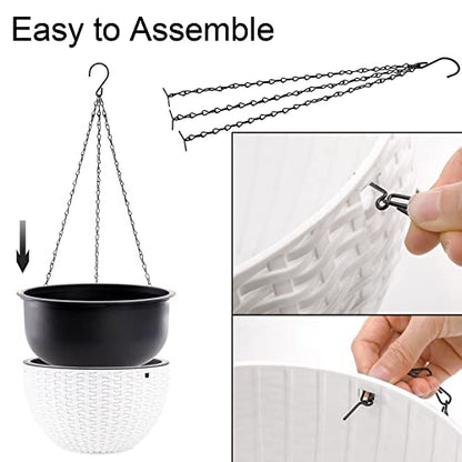 Foraineam 10.2 Inch Dual-pots Design Hanging Basket Planters Self-Watering Indoor Outdoor Hanging Flower Plant Pot with Drainer and Chain (White) - size: 10.2”