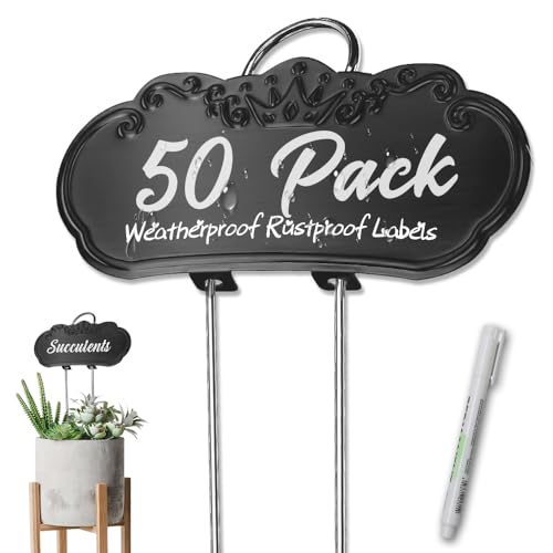 Metal Plant Labels, Waterproof Garden Sign 50 Pack Black Plant Tags - color: Black, size: 50 PACK SUS 304 Garden Labels