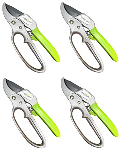 Garden Guru Professional Ratchet Pruning Shears Clippers – 4X Cutting Power – Ratcheting Garden Anvil Pruners Scissors - Makes Tough Cuts Easy - Great for Seniors & Arthritic Hands (4 Pack) - size: 4 Pack, style: Ratchet