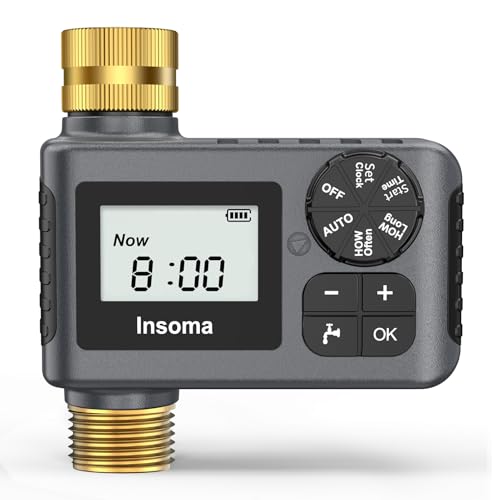 Sprinkler Timer with Brass Inlet and Outlet, Programmable Water Timer for Outdoor Garden Hose, Hose Timers with Rain Delay/Manual/Auto Mode, Drip Irrigation and Lawn Watering System, 1 Outlet - color: Grey Black, size: 1 Outlet