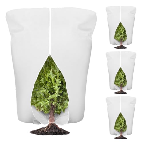 4 Pcs Plant Covers Frost Protection Bag 71"X47" Winter Reusable Plants Jacket with Zipper Drawstring Large Plant Protection Wraps Bags Frost Blanket for Winter Outdoor Garden Plants - color: White, size: 71 x 47 Inch （4 Pcs）