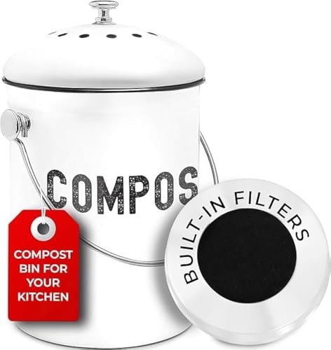 Epica Kitchen Compost Bin for Kitchen Countertops, 1.3 Galllon - White - color: White