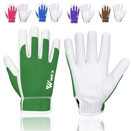 Work Gloves Gardening Breathable Rigger Palm Gardening Gloves Ladies Mens Gripper Utility Leather Thorn Proof - color: Green, size: Large