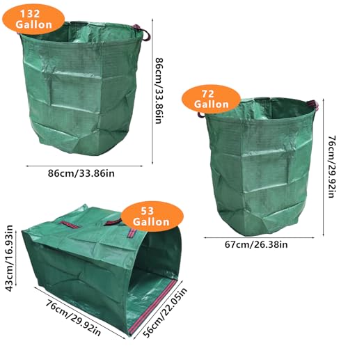 2-Pack 53 Gallon Yard Waste Bags, Reusable Heavy Duty Collapsible Garden Leaf Bags with Plastic Ring, Stand-Up Yard Waste Bin for Collecting Leaves, Lawn Grass - style: 2-Pack 53 Gallon Leaf Waste Bags