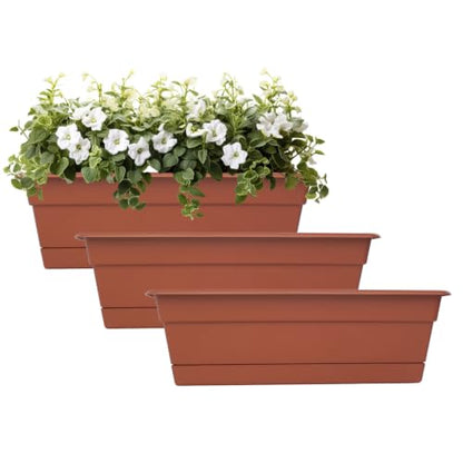 Bloem Dura Cotta 30" Plastic Window Box Planter, Terra Cotta, 3-Pack - color: Terra Cotta, size: 30" (Pack of 3)