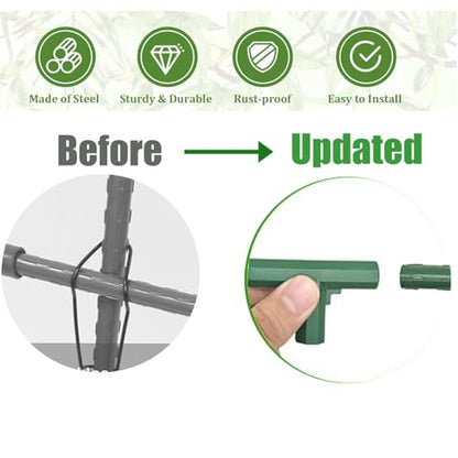 A-Frame Metal Garden Trellis Set for Raised Bed for Climbing Plants Outdoor-Detachable Cucumber Climbing Trellis with Net Clips-Garden for Cucumber Flowers Vegetables