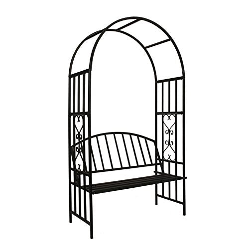 Steel Garden Arch with Seat for 2 People, 6'7" High x 3'7" Wide, Garden Arbor for Various Climbing Plant, Outdoor Garden Lawn Backyard