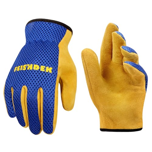 Kids Gardening Gloves, Durable Cowhide Kids Leather Glove for Work Age 2-12 - color: Blue 1 Pair, size: Small (Age 2-4)