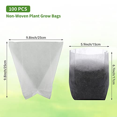 GREANER 100pcs Biodegradable Nursery Bags, 9 x 9inch Seed Planting Bags, Planting Seed Starting Pots Pouches, Standable Pouch for Potato, Flower, Tomato Plant Starts - size: 9.8"x9.8"/100pcs