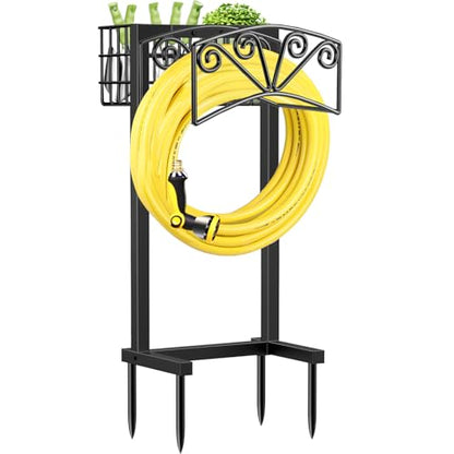 TomCare Garden Hose Holder, Heavy Duty Water Hose Hanger for 160FT Hose - color: All Black, size: 15″ W
