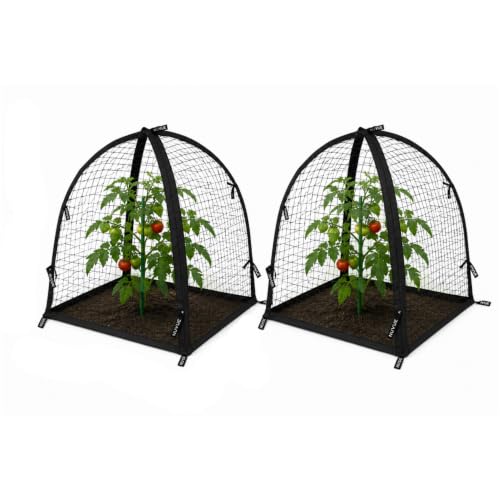 NuVue Products 32102 Pop-Up Garden Netting Pest Guard Covers with Ground Spikes, Mesh Plant Cover Tents for Pest and Animal Control, Pack of 2, Black, 28" x 28" x 30" - color: Black, size: 28" x 28" x 30"
