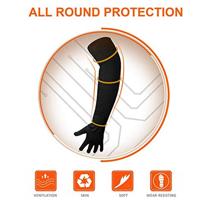 Protective Kevlar Gloves with Sleeves - Level 5 Protection, Heat & Cut Resistant for Welding, Kitchen, Gardening - color: Black-full Finger