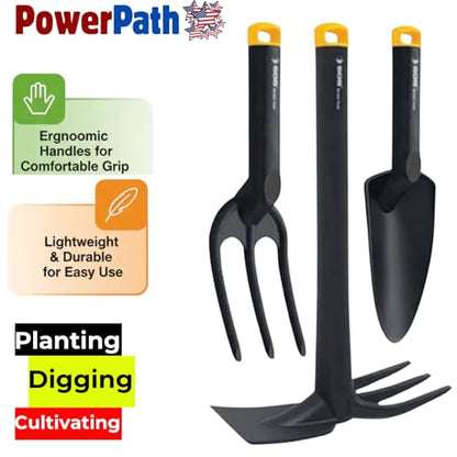 3 Piece Garden Hand Tool Set, Trowel, Fork and Cultivator