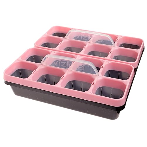Vizible 16-Cell Seed Starting Tray Caddy | Reuseable Clear Cell Design | Perfect for Vegetables Including Tomatoes and Peppers, Flowers and Herbs (Aster Pink) - color: Aster Pink