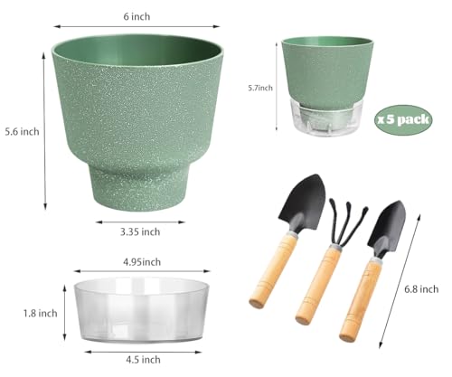 Plant Pots - 6" Orchid Pot, 5 Pack Orchid Pots with Holes - Self Watering Pots for Indoor Plants - Plant Pots with Drainage Hole and Tray Saucer (Frosted Gray) - color: Frosted Gray