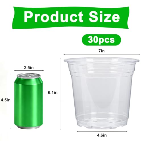 JERIA 30 Pack 7 Inch Clear Nursery Pots with Drainage Holes, Clear Plant Pot for Planting, Transparent Plastic Plant Pots,Durable Seed Starting Pot for Succulents - size: 7Inch-30Pack