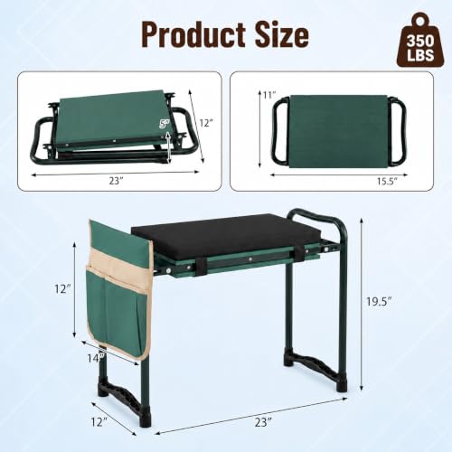 GIANTEX Garden Kneeler and Seat, Foldable 2-in-1 Gardening Bench, Green - color: Green, size: 23" x 12" x 19.5"