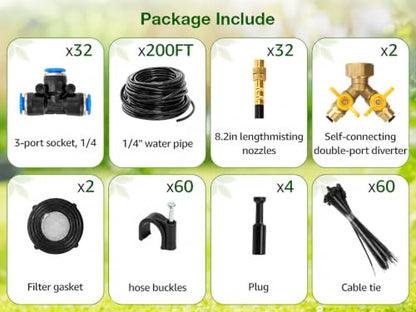 Bluepro 200FT Drip Irrigation System with Brass Splitter & Copper Nozzles - size: 200.1FT