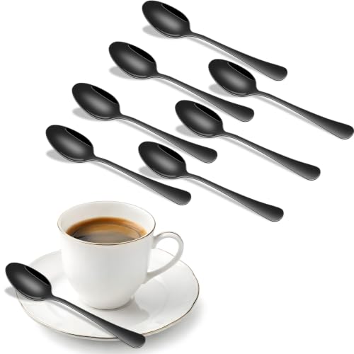 DEHOV 5.5 Inch Black Small Coffee & Tea & Demitasse Spoons Set of 8 - color: Black