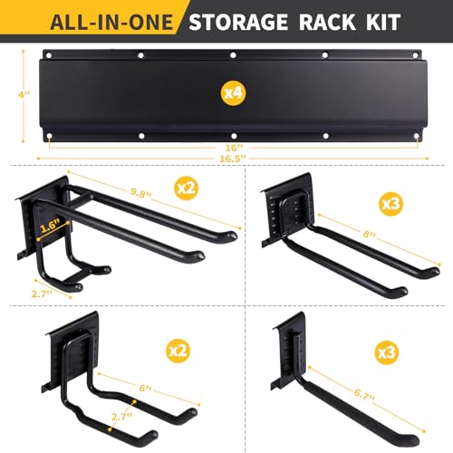 66'' Heavy-Duty Garage Tool Organizer Wall Mount – 720lbs Capacity Metal Rack with Adjustable Hooks for Rake, Broom, Shovel, Snowboard & Garden Tools