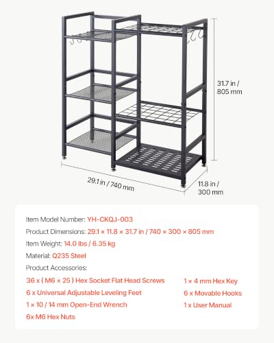 VEVOR Garden Tool Organizer with Guard Rail, 3-Tier Metal Storage Rack