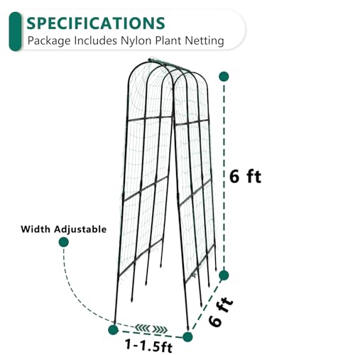 6 ft Tall, Garden Trellis for Climbing Plants Outdoor with Nylon Net for Cucumbers Vines Beans Raised Bed - Lightweight Metal, Black