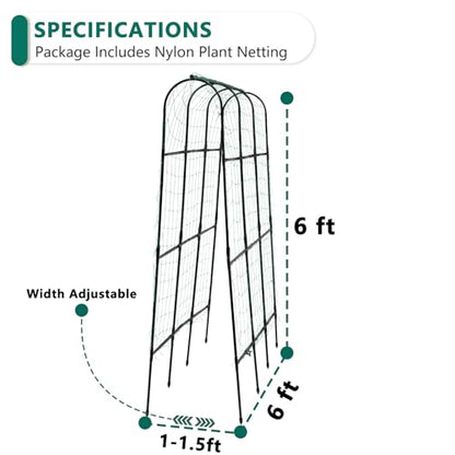 6 ft Tall, Garden Trellis for Climbing Plants Outdoor with Nylon Net for Cucumbers Vines Beans Raised Bed - Lightweight Metal, Black