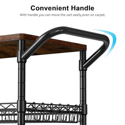 WDT 3 Tier Rolling Carts with Wheels, Heavy Duty Rolling Utility Cart with Wood Tabletop, Commercial Grade Metal Cart with Handle and Hooks, NSF Storage Serving Carts for Kitchen Island, Wood+Metal - color: Wood+metal-3 Tier