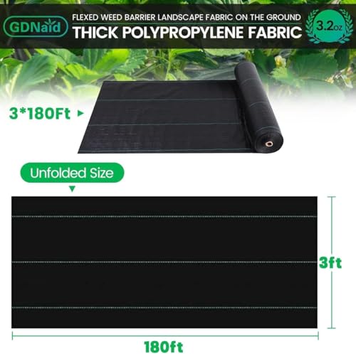 3ftx180ft Weed Barrier Landscape Fabric Heavy Duty, 3.2oz Weed Barrier Garden Fabric, Easy Setup Woven Landscaping Fabric - size: 3.2oz-3x180ft