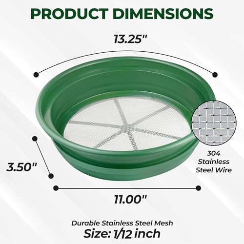 SE Gold Prospecting-Sifting-Panning, 13.25 Inch Wide Stackable Classifier Gold Prospecting Pan, 1/12 Inch Stainless Steel Mesh Sifting Pan, Green - size: 1/12 inch, style: Pans