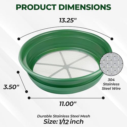 SE Gold Prospecting-Sifting-Panning, 13.25 Inch Wide Stackable Classifier Gold Prospecting Pan, 1/12 Inch Stainless Steel Mesh Sifting Pan, Green - size: 1/12 inch, style: Pans