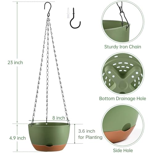 Set of 2-8 Inch Hanging Planters for Indoor Outdoor Plants - color: Green, size: 8 Inch