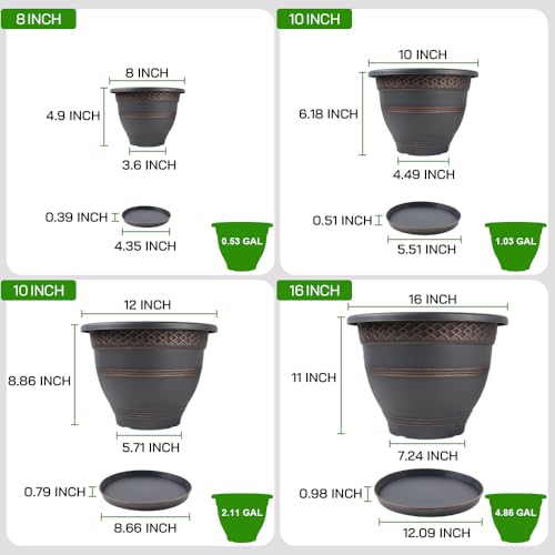 Usocik 12 Inch Pots for Plants, 4 Pack, Copper Plaid - color: Copper, size: 12 Inch - 4 Pack