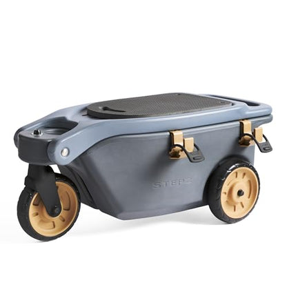 Step2 EverTough Garden Hopper Rolling Gardening Cart with Seat, Heavy-Duty Wheels, Tool Storage, Durable Resin Yard Wagon, Easy to Clean, 300 lb Capacity