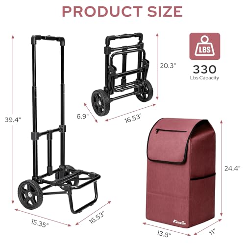 KEDSUM 2-in-1 Shopping Cart, 330LB Foldable Grocery Cart with Wheels,Red - color: Red
