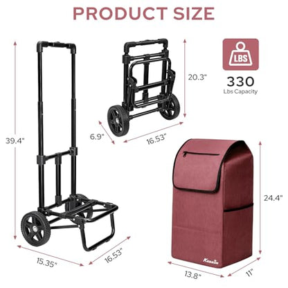 KEDSUM 2-in-1 Shopping Cart, 330LB Foldable Grocery Cart with Wheels,Red - color: Red