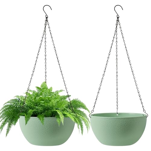 T4U Hanging Planters for Indoor Outdoor Plants, 10 Inch Green 2 Pack - color: Green, size: 10 In